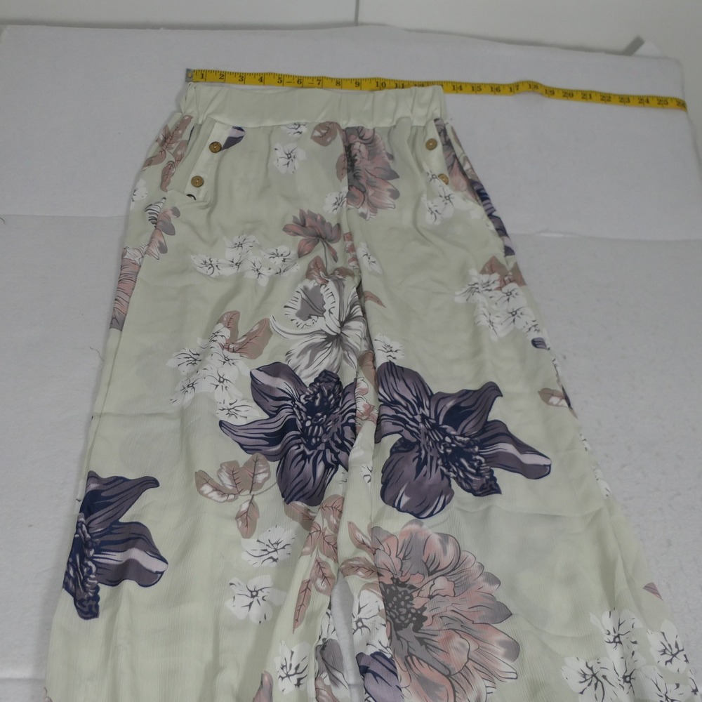 Womens Harem Pants M Sage Green Floral Sheer Jogger Boho Botanical Festival Wide